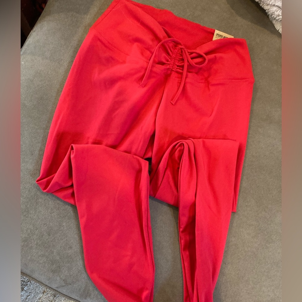 PINK Victoria’s Secret High Waist Full Length Ruched Leggings Red Large